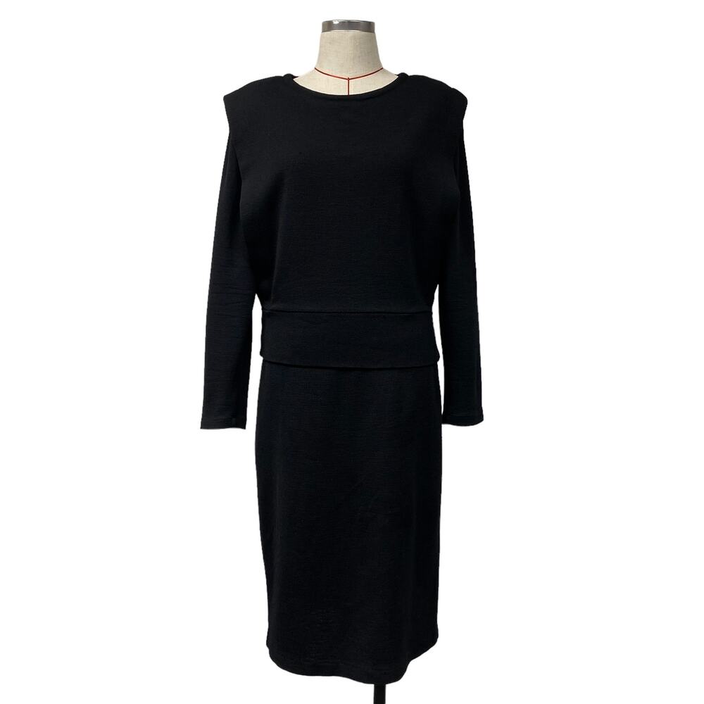 Vintage Joseph Magnin Womens Size 12 Black Knit Long Sleeve Dress